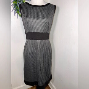 Tahari ASL, 14 , geometric print, boat neck midi sweater dress /slit